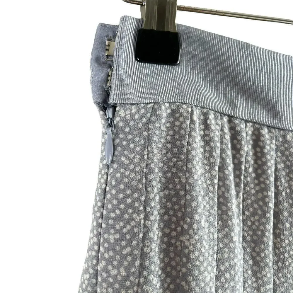 Club Monaco Silk Pleated Polka Dot Midi Skirt in‎ Gray and White, Size 2